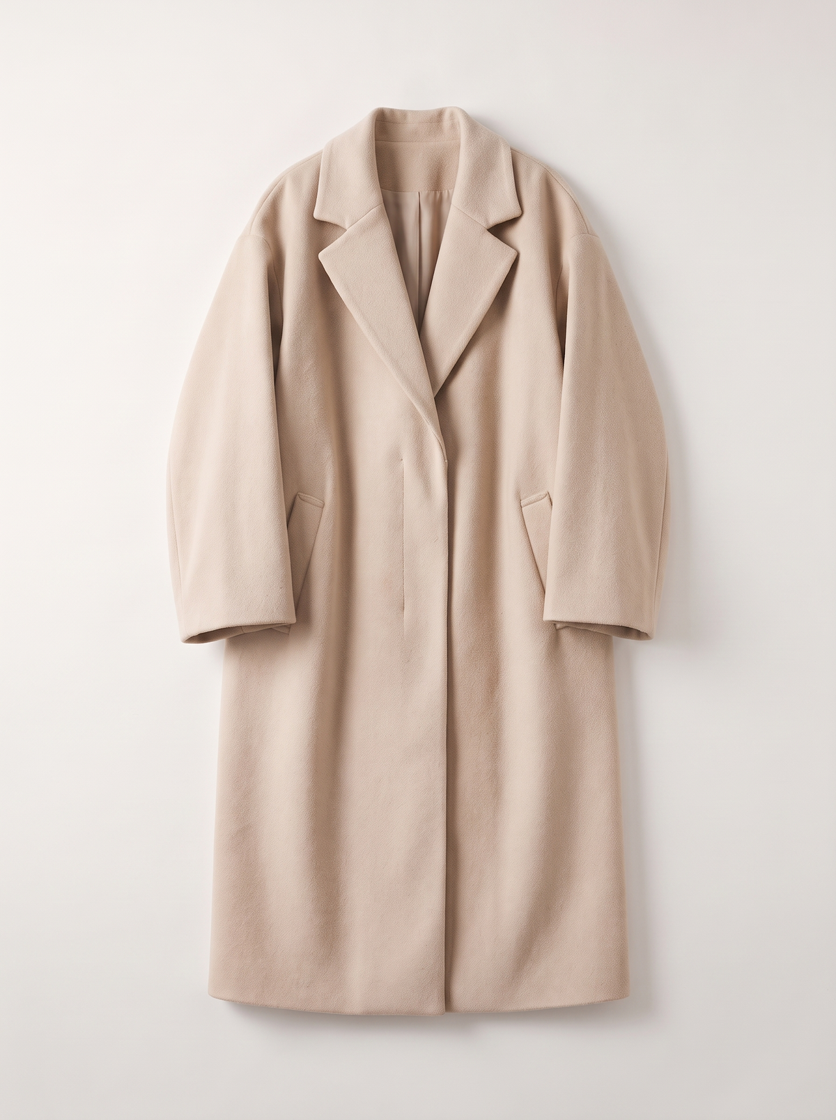 Long Wool-Blend Lapel Coat - Milk Tea - flat lay
