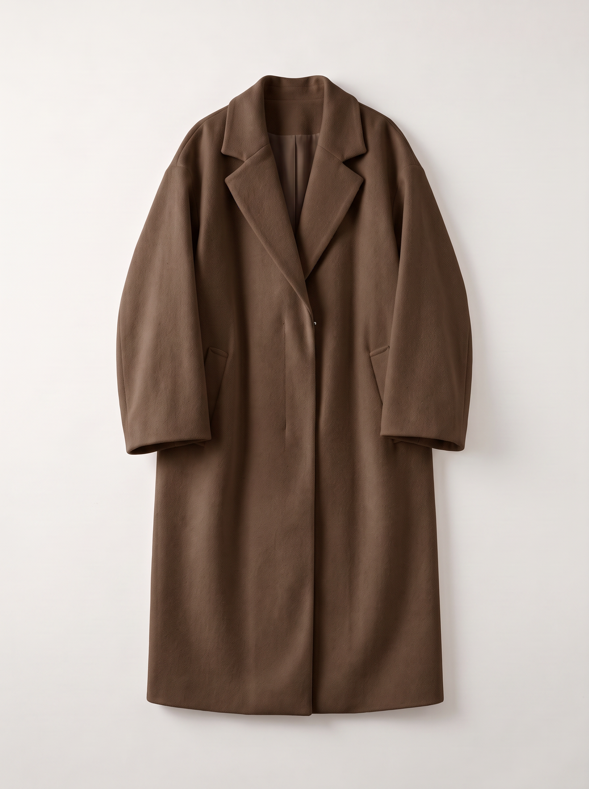 Long Wool-Blend Lapel Coat - Dark Maroon - flat lay