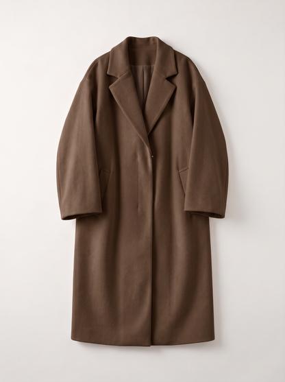 Long Wool-Blend Lapel Coat - Dark Maroon - flat lay
