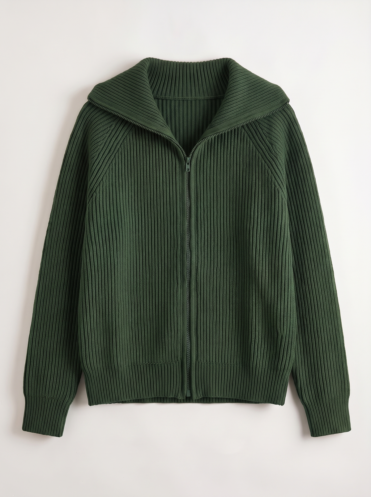 Ribbed Knit Zip Cardigan - Green - flat lay