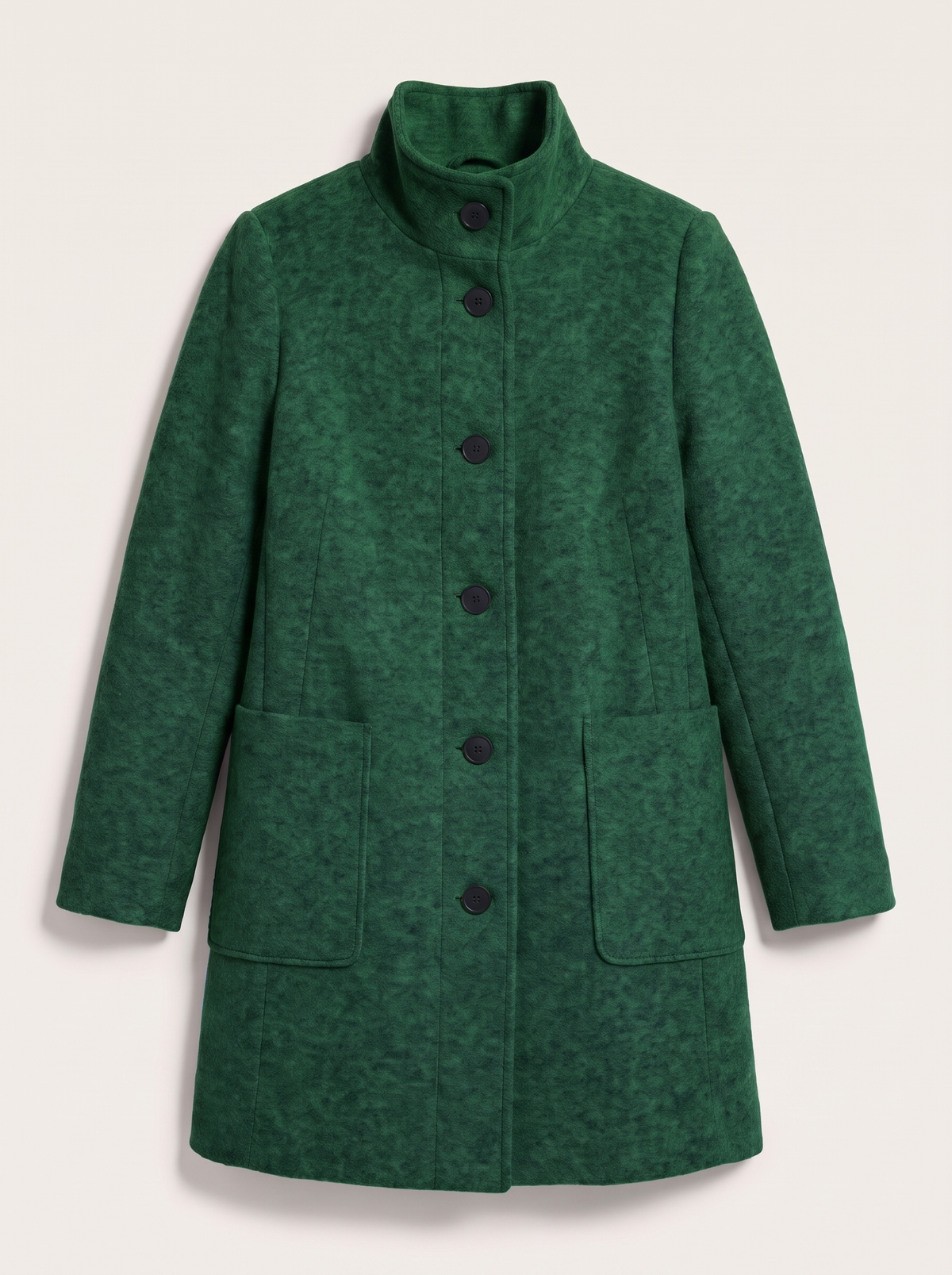 Stand Collar Wool-Blend Coat - Green - flat lay
