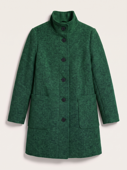 Stand Collar Wool-Blend Coat - Green - flat lay