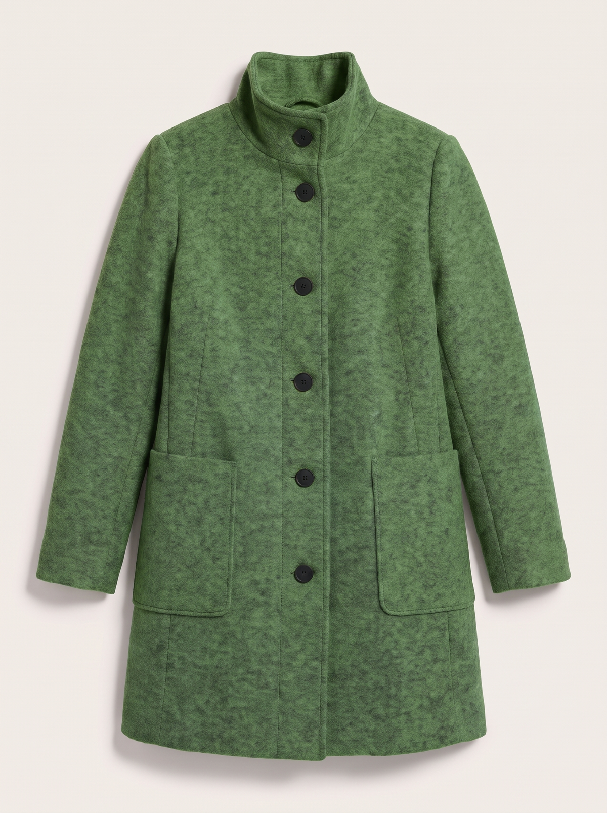 Stand Collar Wool-Blend Coat - Bean Green - flat lay