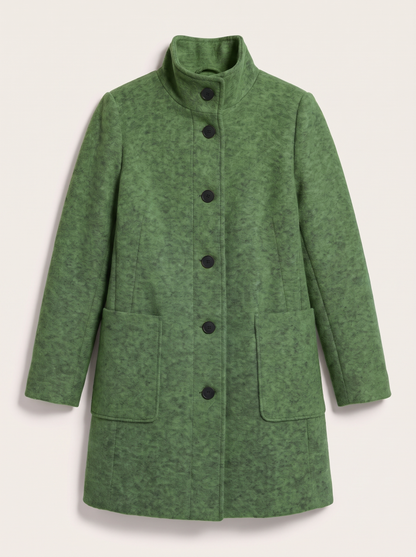 Stand Collar Wool-Blend Coat - Bean Green - flat lay