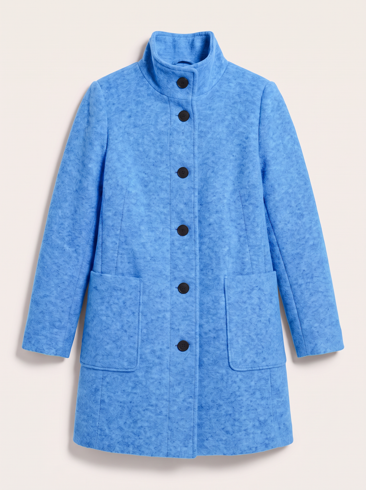 Stand Collar Wool-Blend Coat - Light Blue - flat lay