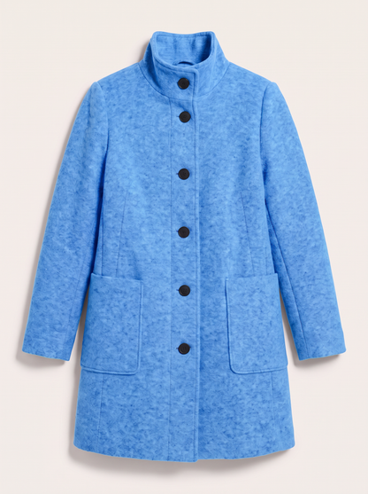 Stand Collar Wool-Blend Coat - Light Blue - flat lay