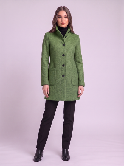 Stand Collar Wool-Blend Coat - Bean Green