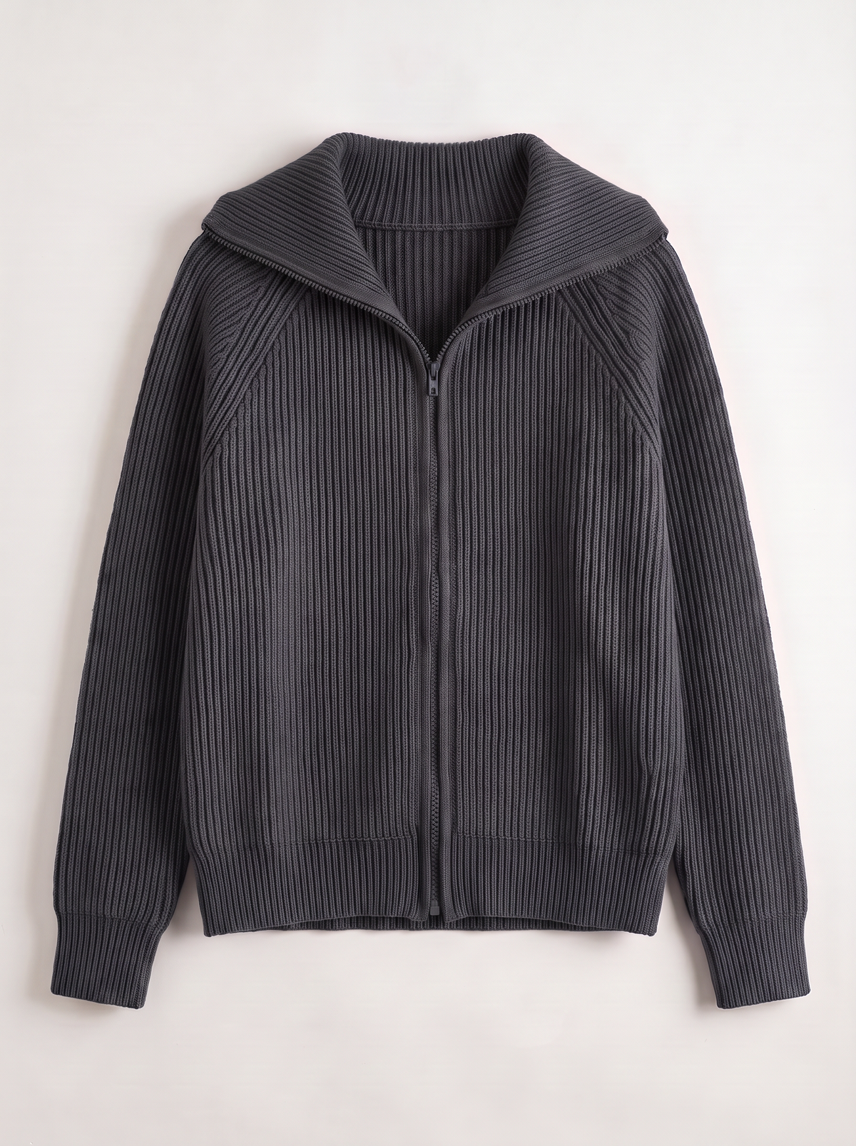 Ribbed Knit Zip Cardigan - Dark grey - flat lay