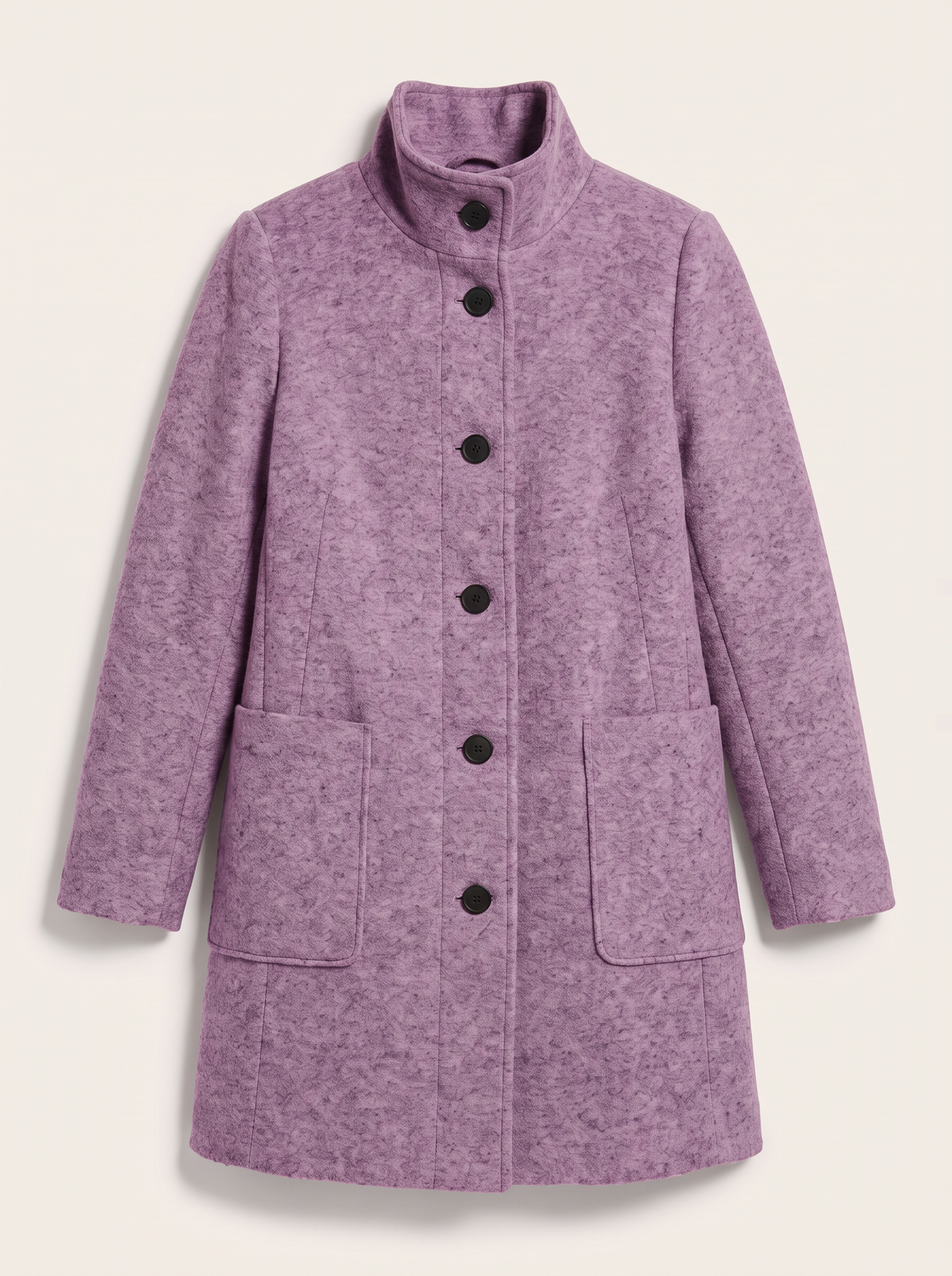 Stand Collar Wool-Blend Coat - Light Purple - flat lay