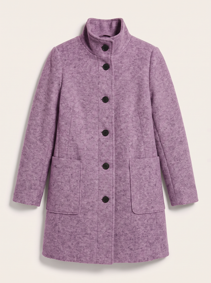Stand Collar Wool-Blend Coat - Light Purple - flat lay