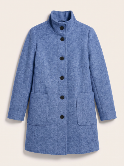 Stand Collar Wool-Blend Coat - Sky Blue - flat lay