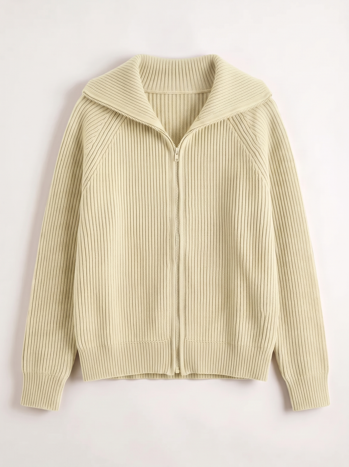 Ribbed Knit Zip Cardigan - Khaki - flat lay