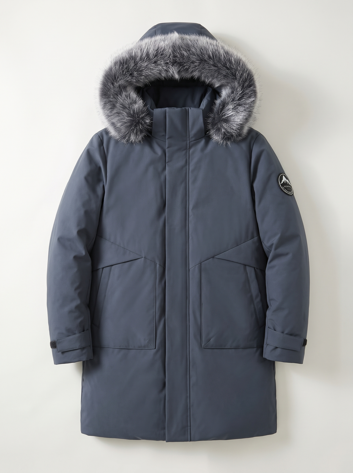 Faux Fur Hood Long Down Parka - Bluish-gray - flat lay