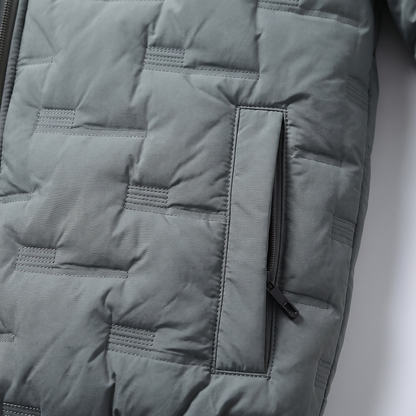 Brick-Quilted Hooded Puffer Jacket - Bean green - fabric close-up
