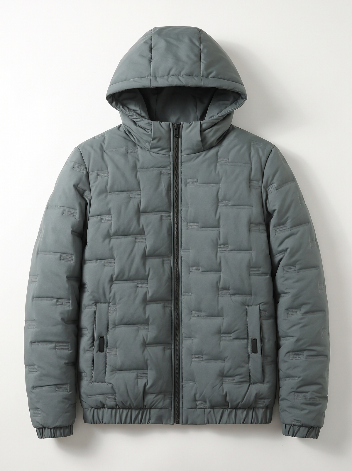 Brick-Quilted Hooded Puffer Jacket - Bean green - flat lay