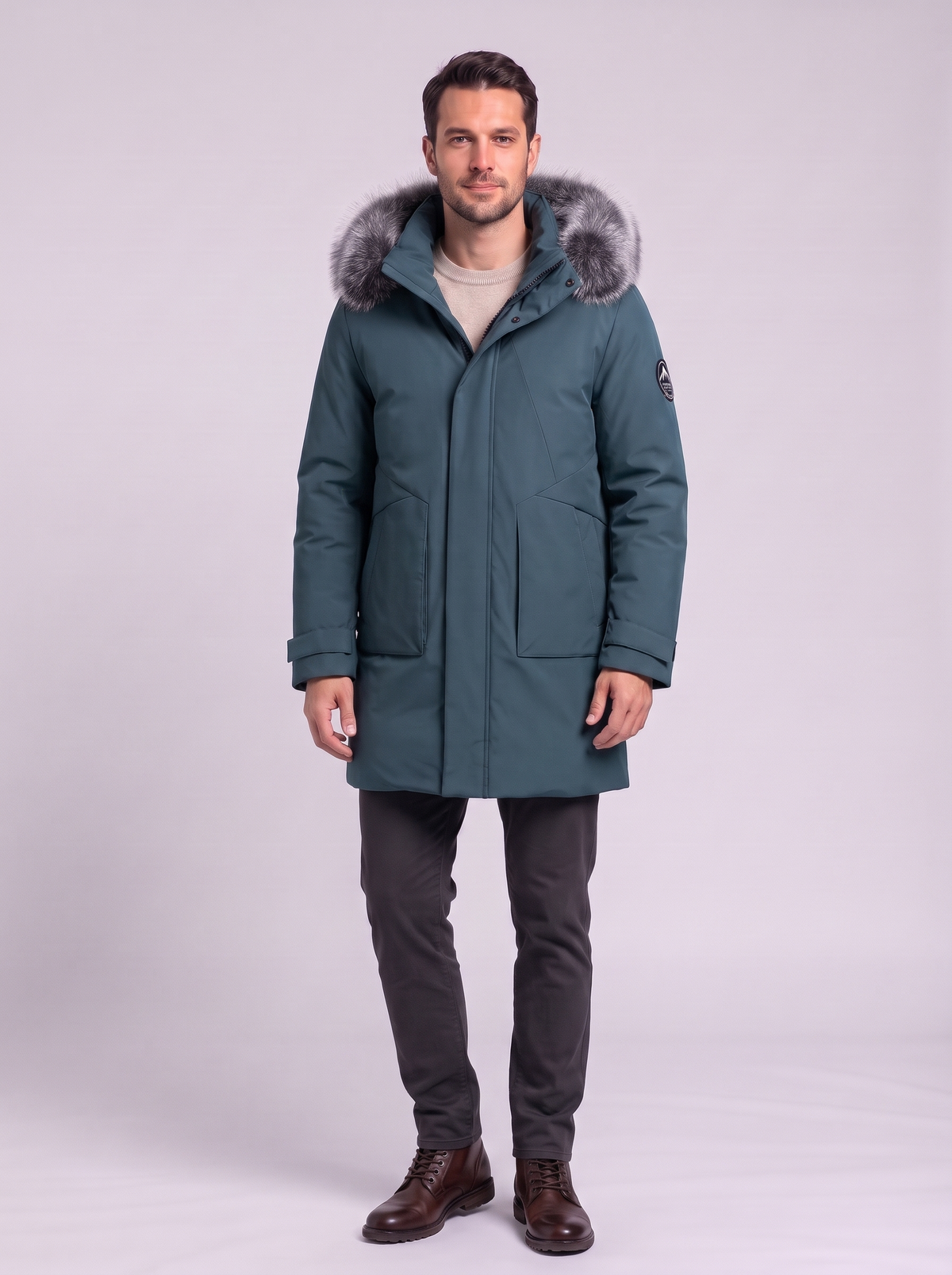 Faux Fur Hood Long Down Parka - BLUE