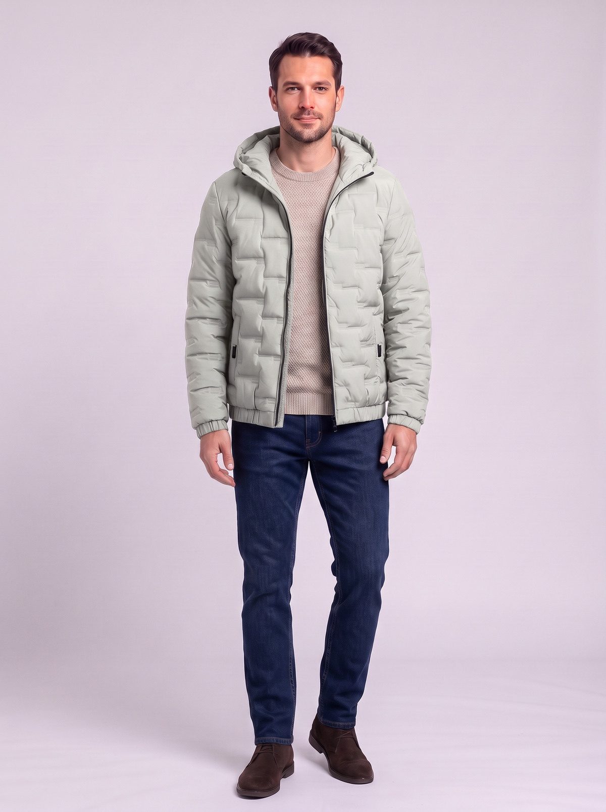 Brick-Quilted Hooded Puffer Jacket - BROWN