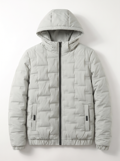 Brick-Quilted Hooded Puffer Jacket - BROWN - flat lay