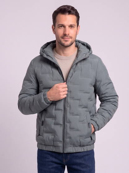 Brick-Quilted Hooded Puffer Jacket - Bean green - detail