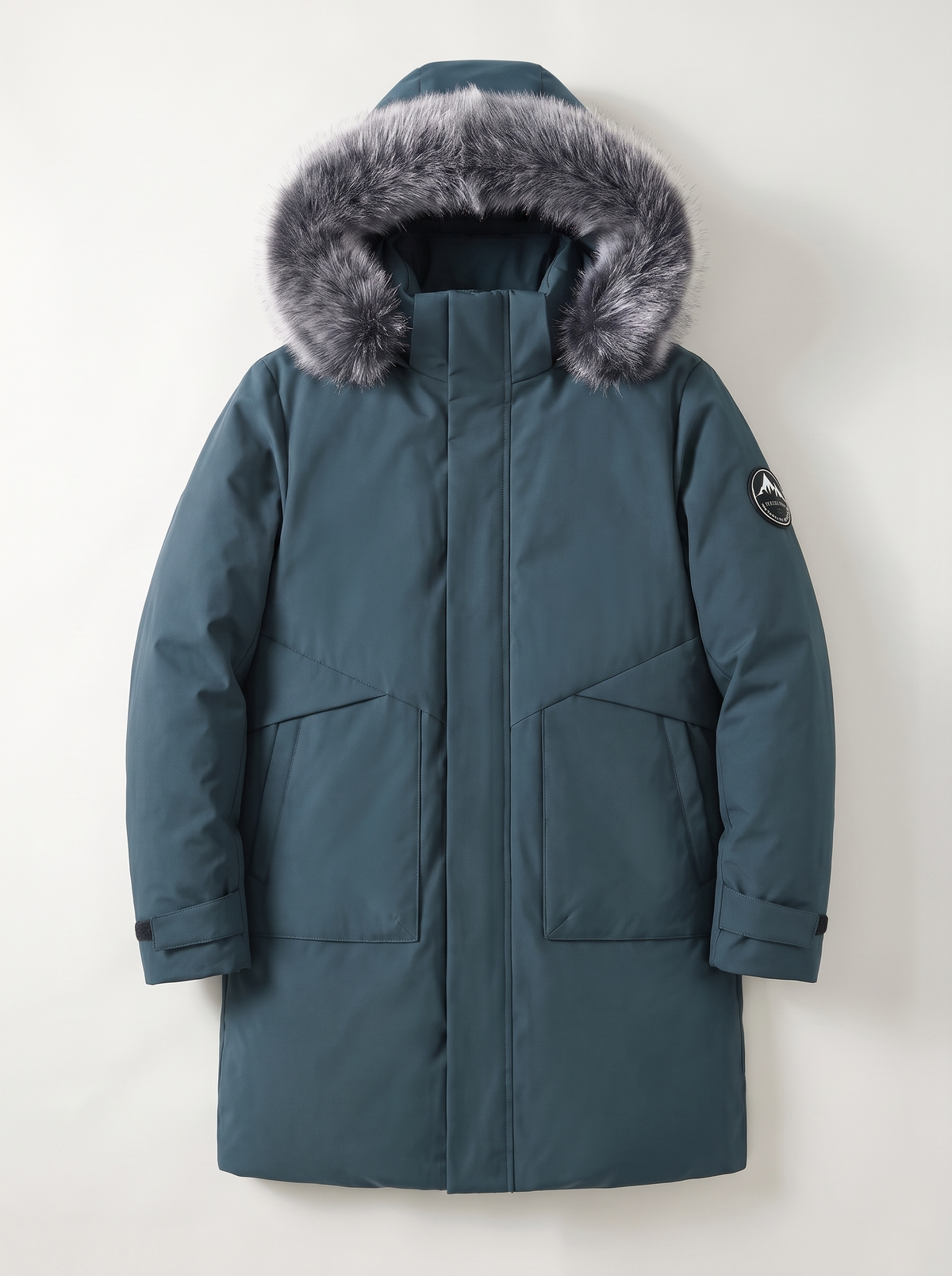 Faux Fur Hood Long Down Parka - BLUE - flat lay