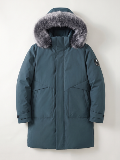 Faux Fur Hood Long Down Parka - BLUE - flat lay