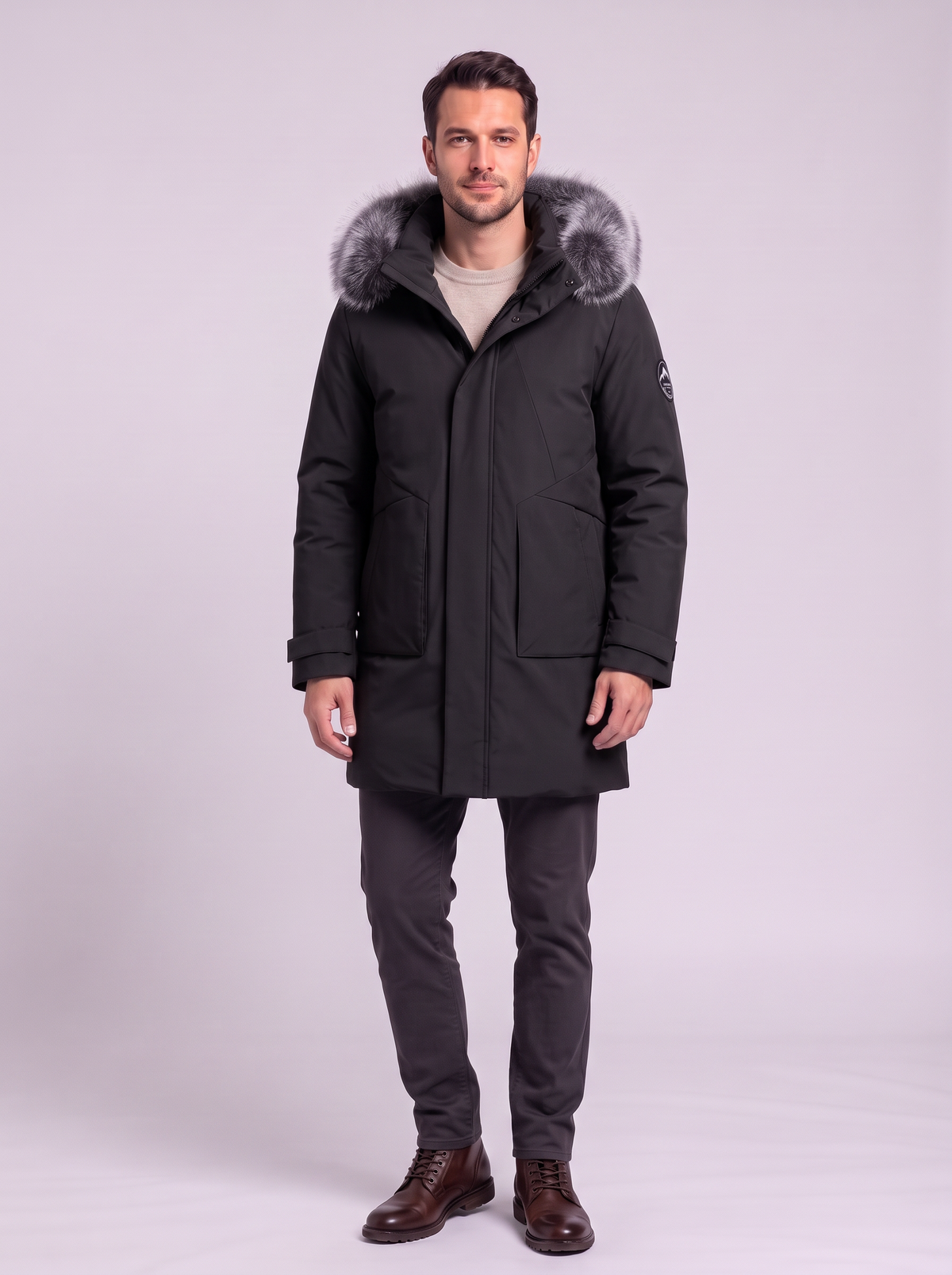 Faux Fur Hood Long Down Parka - Black